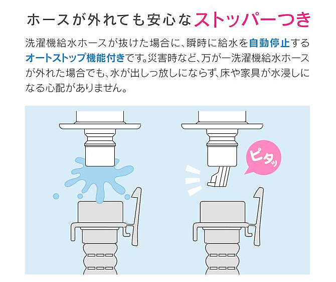洗濯機水栓　自動止水機能